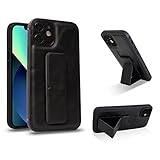 iPhone13/12/12Pro/12mini/SE2nd/6/7/8スタンド&グリップケース 一体型 2-in-1 縦/横置きマグネット内臓 PUレザー スリムデザイン (iPhone 12, ブラック)