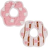 Limi　ベビー　赤ちゃん　360°回転可　6重ガーゼコットン　ビブ　スタイ　5枚セット　2枚セット　よだれかけ　女の子　男の子　スナップボタン式 (ピンクアルパカ)