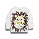 PANCY 子供服 春秋 長袖 Tシャツ トレーナー 丸い襟 男の子 女の子 可愛い 動物柄 ライオン くま 4種(90cm,ホワイト)