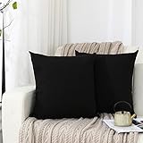 Silky Bunny クッションカバー 50x50cm 北欧 おしゃれ ソファ背当て リネンの質感 座布団カバ ー 無地 隠しジッパー装飾枕カバ ー ブラック 2枚セット