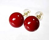 直径8mm真紅の血赤珊瑚K18ピアス ケース付