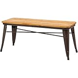 【重厚感あるマット塗装スチールフレーム お洒落なダイニングベンチ】 ヴィンテージ風デザイン 強度がある天然ニレ材座面 お家Cafe気分 ベンチ単品