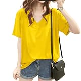 [SLEEPSINERO] tシャツ ティーシャツ レディース 半袖 【上半身の厚みを隠す！Vネックで痩せ見え】 レディーストップス オーバーサイズ ゆったり 透けない 吸汗速乾 通気 夏服レディース カットソー 長め おしゃれ (M,イエロー)