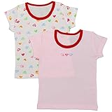 ガールズ|ベビー|下着[babys dream]綿１００％ 肌着半袖丸首シャツ２枚組|ハート柄|フライスシャツ|インナー|柄違いシャツ２枚組|女の子 80cm ピンク-ホワイト