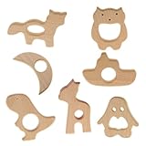 Lovoski ティースリング　歯おもちゃ　ウッド　幼児　　動物形　　可愛い　つかむ練習　　形状認識　7個入り
