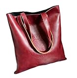 [ル・セリジエ] トート バッグ レディース レザー シンプル フラット 縦 薄 型 刻印 カジュアル A4サイズ (レッド)