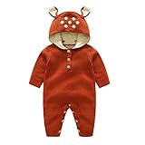 エルフ ベビー(Fairy Baby)ロンパース ベビー服 フード付き ニットウェア セーター 長袖 春秋初冬防寒着 66cm(コーヒー色、鹿)