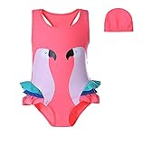 Pettigirl 子供用水泳帽付き水着 鸚鵡 プリント ガールズ水着 スイミング 水泳キャップ キッズ水着 女児２点水着 110cm