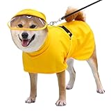 GIIPET 犬用レインコート 猫犬兼用 カッパ 小型犬 中型犬 大型犬 透明帽子付き 防水 防風 速乾 軽量 マジックテープ調整 着脱簡単 リード穴 梅雨対策 散歩用 (イエロー, 7.5-10kg)