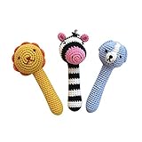 Cheengoo Organic Crocheted Lion Friends Stick Rattles Set of 3 [並行輸入品]
