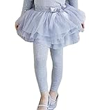 Plus Nao(プラスナオ) 子供用 チュールスカッツ チュールスカート付 レギンス スカッツ チュチュ ティアード ウエストゴム ビジュー付 リボ グレー 140