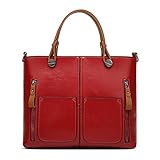 ハンドバッグ レディース 斜めがけバッグ ショルダーバッグ 手提げバッグ 2way 高品質PUレザー 通勤 通学 就職活動 旅行 (レッド)