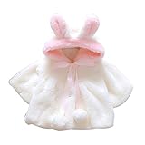 YideaHome子供ケープ 子供ドレス フード付き 防寒 ベビー服 女の子 ふわふわ 暖かい アウターウェア ソフトコート ホワイト ピンク ウサギ