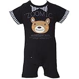 【本体綿100％】2016年 夏物 ZOOMIC ズーミック 天竺 衿チェック 半袖ロンパース カバーオール ブラック◇80cm