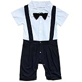 （イーエフイー）EFE　ベビーロンパース　フォーマル　カバーオール　出産祝い　結婚式　男の子　幼児　赤ちゃん　新生児　写真撮影 セレモニー　ベビー服　半袖　紳士風　前開け　ストラップ ベイビーブルー 
