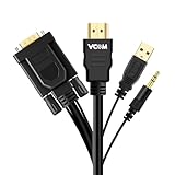 VCOM HDMI to VGA 変換ケーブル 1.8M 1080P@60Hz 音声&給電対応 3.5mmオーディオ端子+Micro USB付き 金メッキ端子 プロジェクター PC TV モニター対応