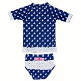 RuffleButts ラッフルバッツ UPF50+ ラッシュガード Nautical Navy Ruffled Rash Guard Bikini (12-18m（75）, Navy（ネイビー）) 