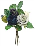 エルアーツ 造花 ローズミックスブーケ 全長25cm・花径3~7cm ブルー E3639-05