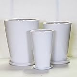 インテリアポット ＪＴ トールラウンド ホワイト 34cm 皿付 セット３ ／植木鉢