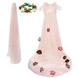 Prettyia ソフトオーガンザ　　シースルーマキシドレス　妊娠中の女性　　妊婦のガウン　半袖　レース　　写真撮影小道具　全3色 - ベージュ