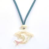 イルカ 夜光貝製 レザー ペンダント 合皮 水色