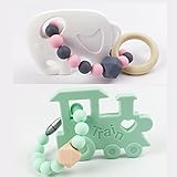 シリコン おしゃぶり 歯固め ジュエリー 歯がため 赤ちゃんのおもちゃ ママ授乳ペンダント オーガニック[BPAフリー][FDA認可済]木育 安全 無味 グリーン ワイト 2枚セット