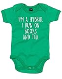 (私は知的、本と紅茶があれば。) I'm A Hybrid I Run On Books And Tea, プリント　ベビースーツ - グリーン/白 12-18 ヶ月