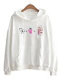 キラキラ少女　レディース　ガールズ　パーカー　トレーナー　イチゴ　ミルク　プリント　可愛い　裏パイル　フード付き 　カジュアル　プルオーバー (ホワイト)