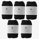 原ウール 毛糸 アクリロL 極太 50g(約55m) 日本製 5玉セット (20.黒)