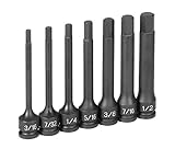 7pc 3/8"ドライブ　4"ロング　インチ（SAE） ヘックスドライバーセット