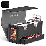 UAONO MTG デッキボックス コマンダーディスプレイ2枚とダイストレイ付き ダブルデッキボックス シングルスリーブカード280枚以上のカード用 レザー磁気カード収納ボックス TCG CCGマジックカード用 (ブラック&グレー)