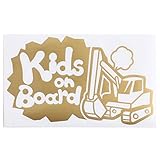 ゴールド（金） Kids on Board〈ショベルカー shovel car 乗物〉ステッカー 窓ガラス用シールタイプ 車 キッズ 子供 後ろ妊婦 安心...