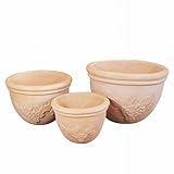 7、10、12号 ぶどう柄中深 植木鉢 おしゃれ テラコッタ 陶器 3点セット 3821