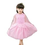 ベビーゴー　子供ドレス　ワンピース　ノースリーブキッズドレス　ガールズワンピース　フォーマル　ドレス　チュールマント付き　リポン付き　発表会 結婚式 入園式 文化祭 演奏会　（ピンク　130）