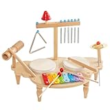 YNYN子供用ドラムセット楽器おもちゃ 楽器 幼児用 おもちゃ 木琴 赤ちゃん 打楽器 赤ちゃん 早期開発 知育玩具 音楽啓蒙 1 2 3 4 5 歳誕生日プレゼント 女の子 男の子 音楽おもちゃ (多機能ドラムセット 木製) (多機能ミュージックステーション アップグレード版)