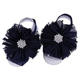 Elevin(TM) Infant Newborn Girls Pearl Chiffon Barefoot Toddler Foot Flower Beach Sandals (Navy) by E