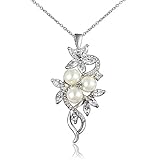 クリスタルフラワーリーフパールペンダントチェーンネックレス18 Kゴールドメッキ母の日ギフト