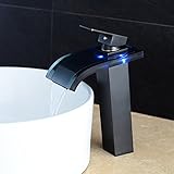 Wovier LEDクローム/つや消しニッケル/ Oil Rubbed Bronzeウォーターフォール浴室シンク蛇口水フロー、シングルハンドル単穴洗面所蛇口、ミキサータップBasinトールボディ 81