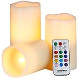 VonHaus Electric Candles - 3 x Flameless Battery Operated Real Wax Pillars - 12 LED Colour Settings,