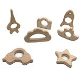 Kissteether 14pcs DIYペンダントハンドカットの木製星ロケットカーカメラタワー、クラウド環境に配慮した木製の赤ちゃんの歯磨き粉の天然ブナ材 (14pcs)