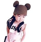 Effiku(エフィック) ベビー キッズ 耳付き 麦わらキャップ 麦わら帽子 ネズミ 日よけ ゴム付き 2-4歳前後 男の子 女の子 (ブラウン)