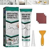 陶器 補修キット タイル修理剤 浴槽修理 穴の傷を修正 セラミック大理石床修理ペースト ホーロー 補修 洗面台 陶器 ひび割れ 補修 浴槽修理ペースト速乾性接着剤 家具補修ペースト キッチン バスルーム 洗面台 カウンタートップ用 100 ml（1個）