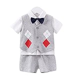 エルフ ベビー(Fairy Baby) ベビーフォーマル 男の子スーツ半袖 ベスト付き 発表会 七五三 結婚式 出産祝い 3点セット size 90 (ひし柄)