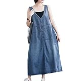 [JINPIN] サロペットワンピース サロペットスカート レディース オーバーオール デニムサロペットスカート デニム ジャンパースカート ロング ワンピース マキシワンピース サロペット 体型カバー Vネック マタニティ ファッション (ブルー,M)