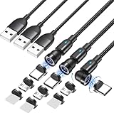 マグネット-充電ケーブル 5ピン540度回転 3A急速充電+データ通信 For Phone Type-C-充電 3in1 充電コード 磁石 Type-C + Ligting + USB-B ケーブル For Pad Air/Pad Pro/For Phone 13 / 12 / 11 / SE/Pixel 片手操作 (0.5m*3)