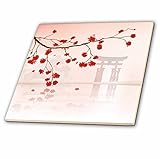 3dRose Beautiful Japanese Sakura Red cherry Blossoms Branching Reflecting Over Water Oriental Vector