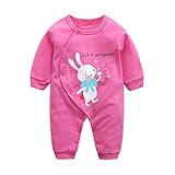 エルフ ベビー(Fairy Baby)新生児服 カバーオールロンパース 前開き 長袖 四季兼用 可愛いうさぎ柄 薔薇色 80cm
