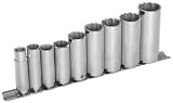 Martin B9K 3/8 Drive Socket Set, 9 Pieces ranging form 3/8 to 7/8 on Clip Rail, 12 Points Deep, Chro