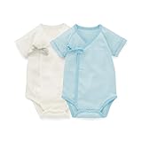フライス 前開き 半袖 ボディスーツ ２枚 セット サックスセット サイズ：60
