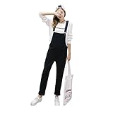 デニムパンツ レディース サロペット おしゃれ 人気 ゆったり ジーンズ 大きいサイズ かわいい オーバーオール ダメージ加工 韓国風 春 夏 秋 (黒, L)